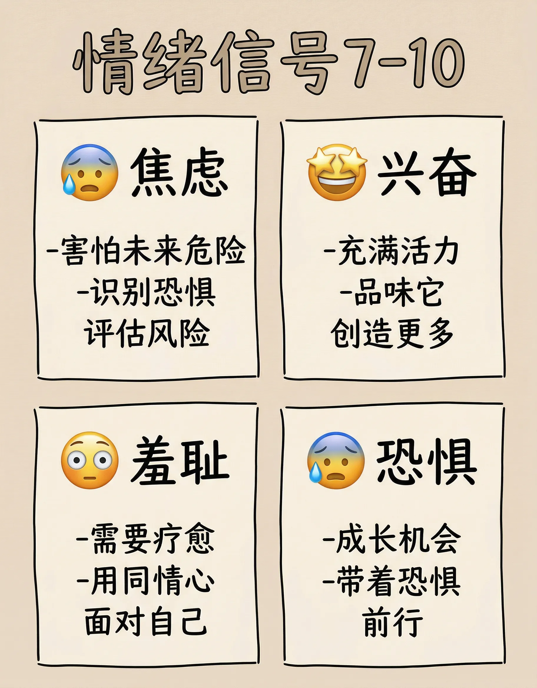 焦虑、兴奋、羞耻、恐惧